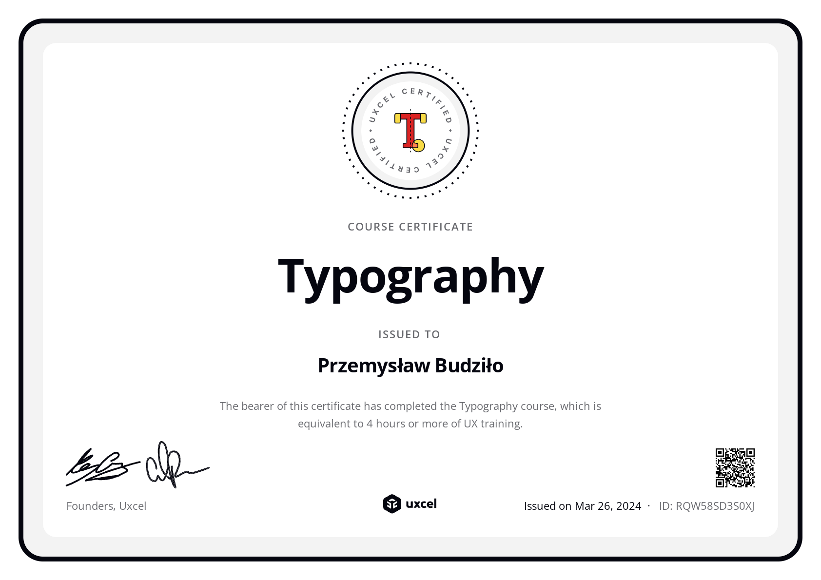 Przemysław Budziło's certificate